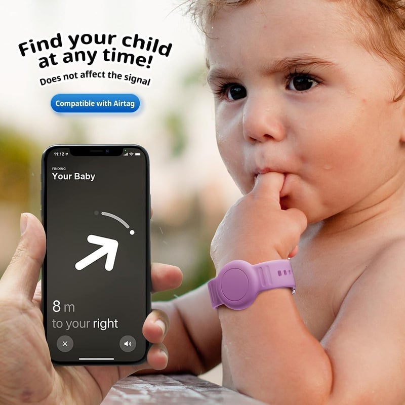 Foweroty for AirTag Bracelet for Kids, Waterproof Cute Print for Air tag Holder for Kids with Soft Silicone Full Coverage Anti-Lost Hidden for Airtag Wristband Accessories for Child, Light Purple - Image 5